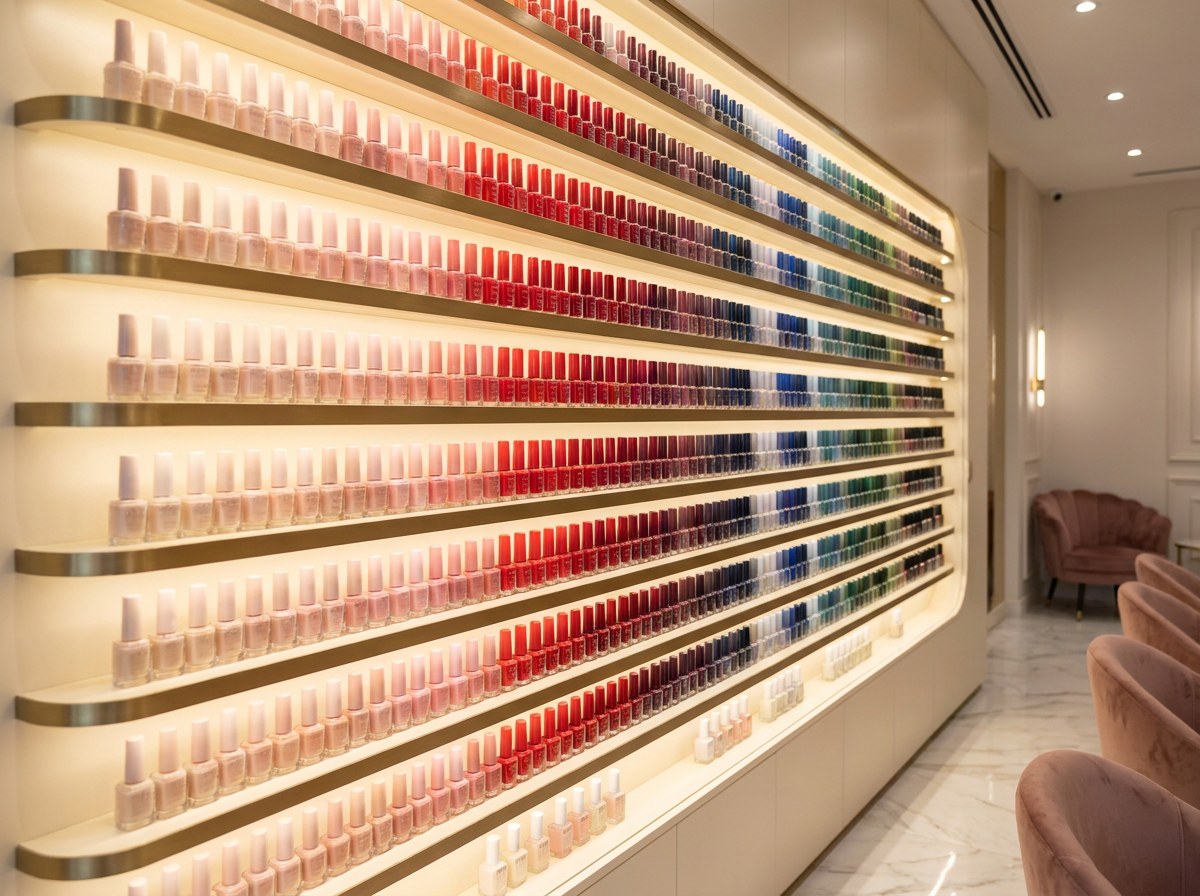 Wall of nail polish shades